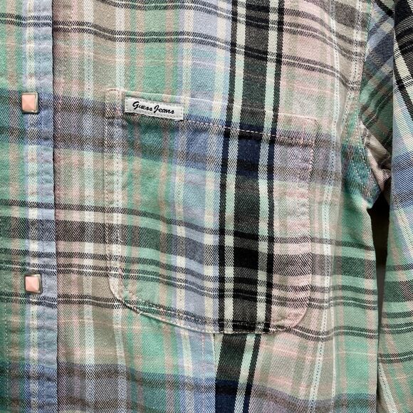 Vintage Guess Plaid Western Shirt Medium Womens Guess Snaps Button Down Shirt M - Picture 3 of 16